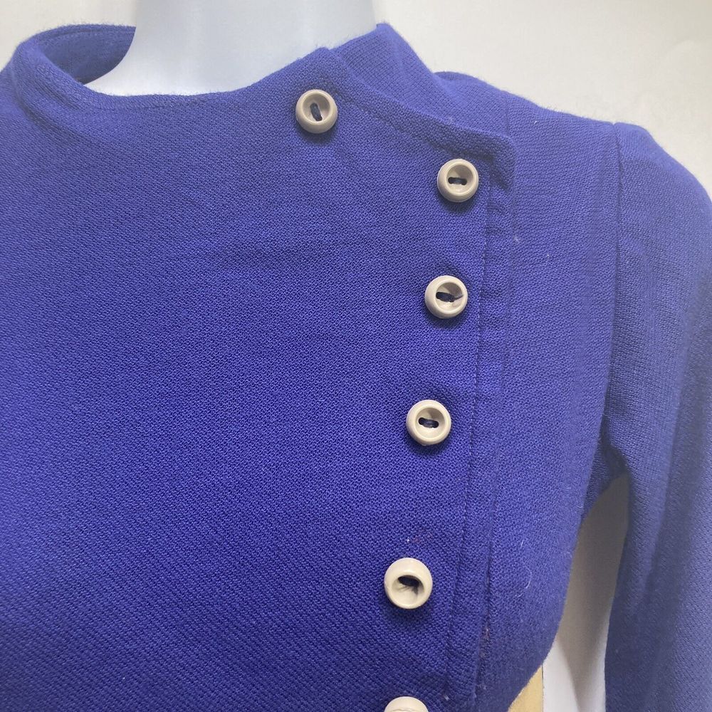 Vintage  1960s 1970s Mini Dress Size XS S Hand Tailored Belt buttons A‎ Line - Picture 13 of 15